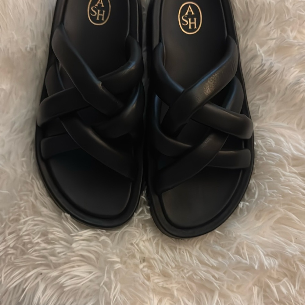 Ash Black Slides with Gold Logo